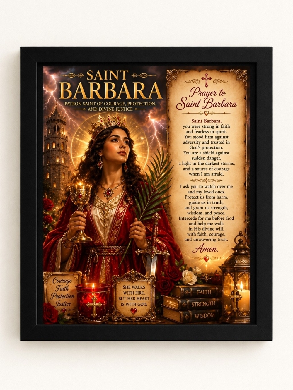 Saint Barbara Prayer A.I.  Art Print 8x10 Frame